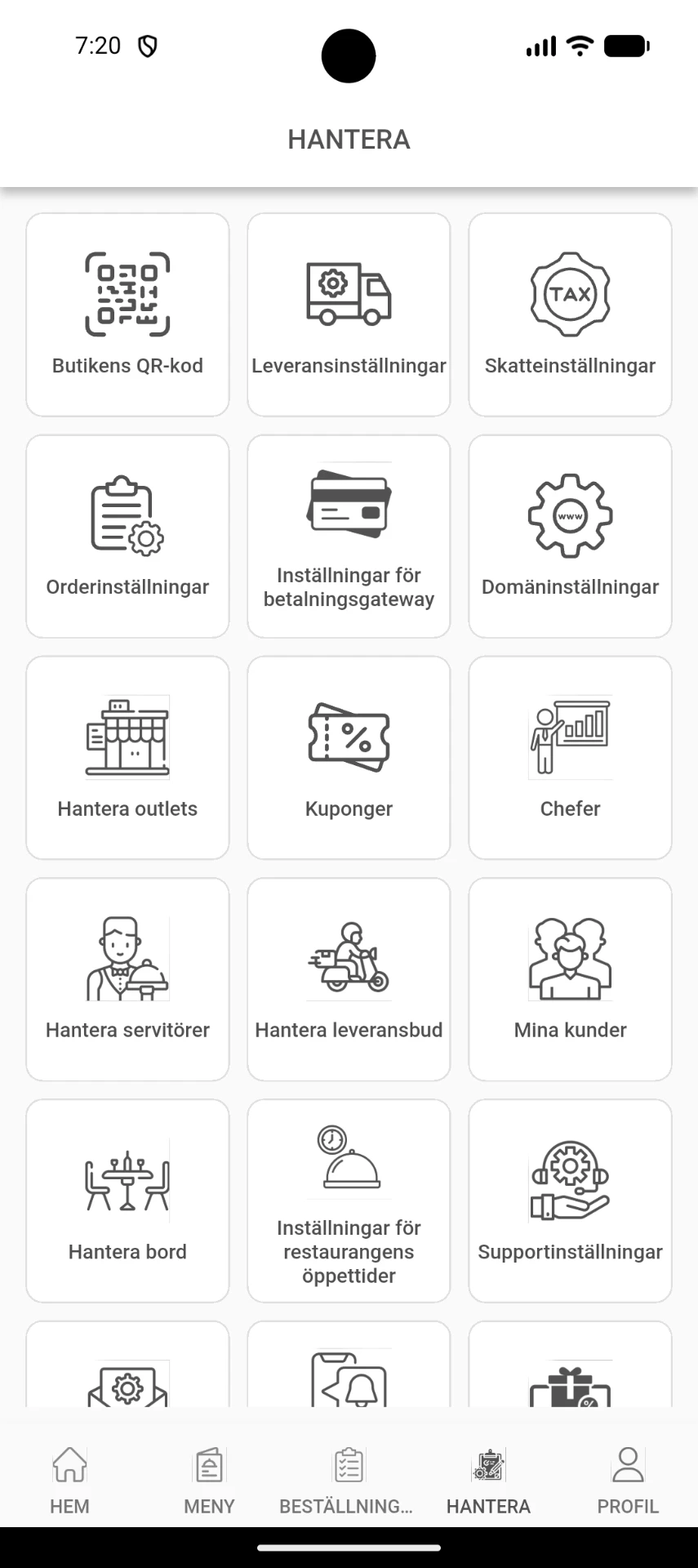 Order4U adminvy för att hantera butiken