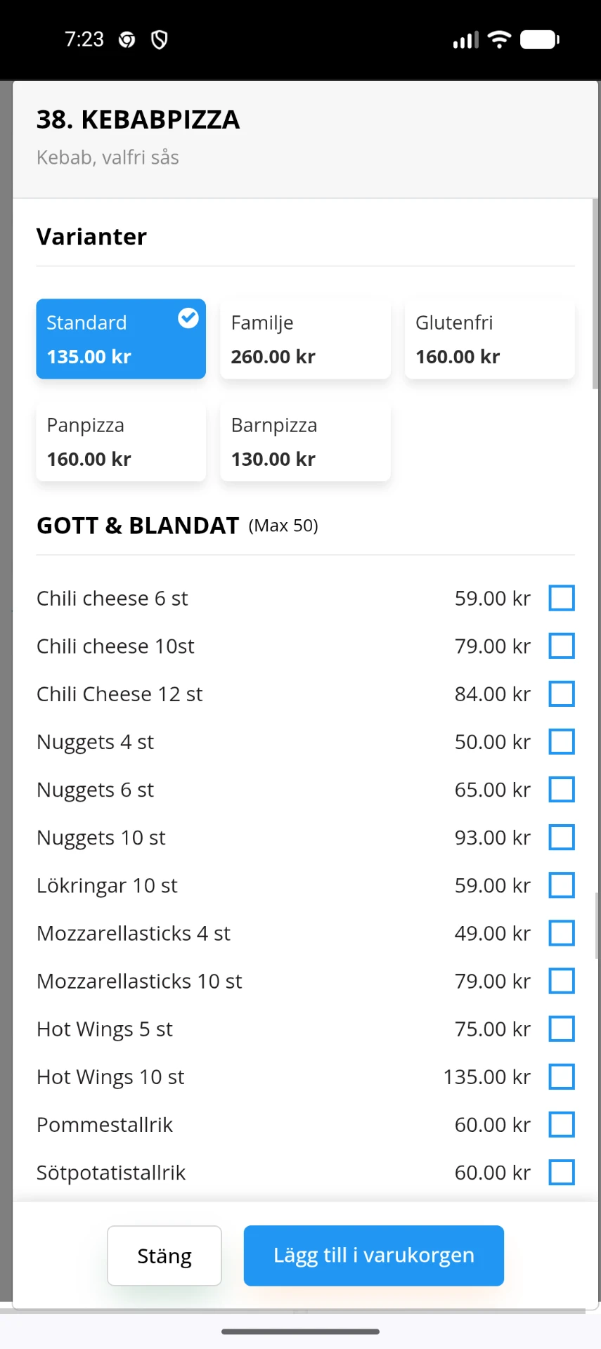 Order4U produktval med varianter och tillbehör